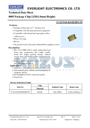 17-21-T1D-KN2P2HY-3T datasheet - 0805 Package Chip LED(1.0mm Height)