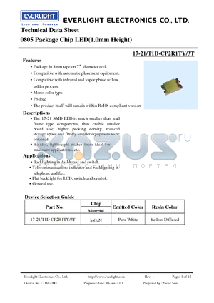 17-17-21-T1D-CP2R1TY-3T datasheet - 0805 Package Chip LED(1.0mm Height)