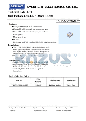 17-21-Y2C-CP2Q2B-3T datasheet - 0805 Package Chip LED(1.0mm Height)