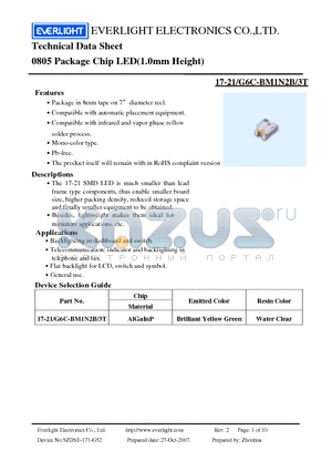 17-21/G6C-BM1N2B/3T datasheet - Chip LED(1.0mm Height)