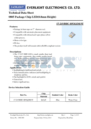 17-215-BHC-BP2Q2M-3T_11 datasheet - 0805 Package Chip LED(0.8mm Height)