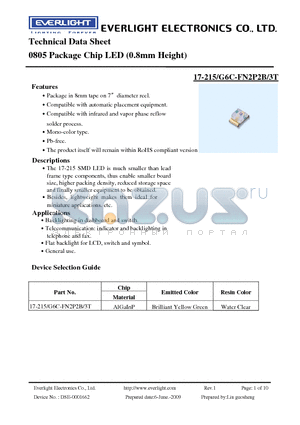 17-215-G6C-FN2P2B-3T datasheet - 0805 Package Chip LED (0.8mm Height)