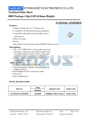 17-215/G6C-FN2P2B/3T datasheet - Chip LED (0.8mm Height)