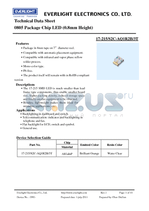 17-215-S2C-AQ1R2B-3T_11 datasheet - 0805 Package Chip LED (0.8mm Height)