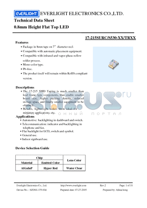 17-215SURC datasheet - 0.8mm Height Flat Top LED