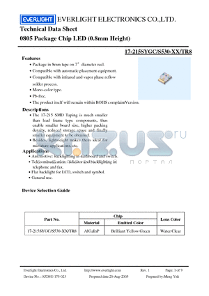 17-215SYGC/S530-XX/TR8 datasheet - Chip LED (0.8mm Height)