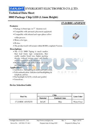 17-21BHC-A11N23T datasheet - 0805 Package Chip LED (1.1mm Height)