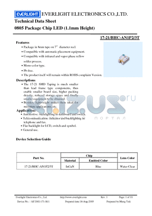 17-21BHC-A9P13T datasheet - 0805 Package Chip LED (1.1mm Height)