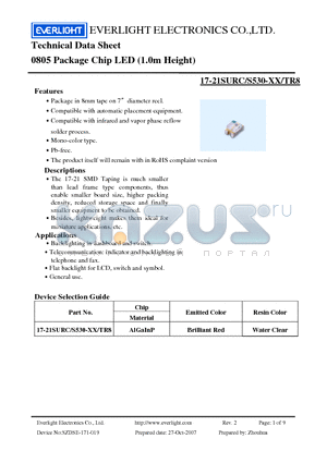 17-21SURC datasheet - Chip LED (1.0m Height)