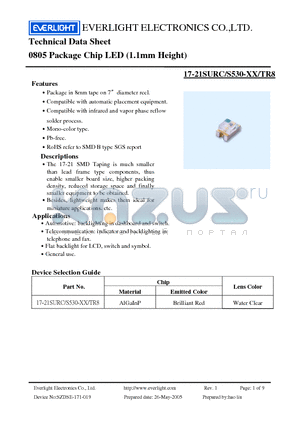 17-21SURC-S530-XX datasheet - Chip LED (1.1mm Height)