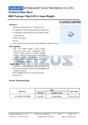 17-21UBC/C430/TR8 datasheet - Chip LED (1.1mm Height)