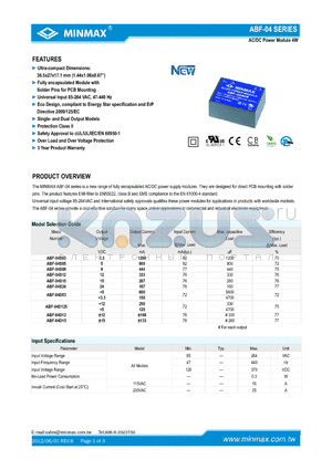 ABF-04 datasheet - AC/DC Power Module 4W Ultra-compact Dimensions