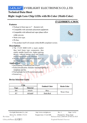 17-223-BHR7C-C30-3C datasheet - Right Angle Lens Chip LEDs with Bi-Color (Multi-Color)