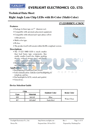17-223-BHR7C-C30-3C datasheet - Right Angle Lens Chip LEDs with Bi-Color (Multi-Color)