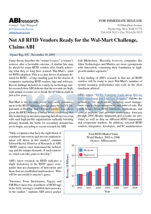 ABI1103 datasheet - Not All RFID Vendors Ready for the Wal-Mart Challenge, Claims ABI
