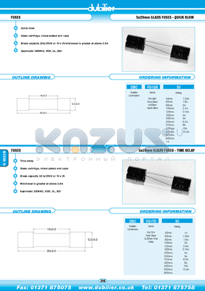 DBCFG1QB250 datasheet - FUSES 5x20mm GLASS FUSES - QUICK BLOW