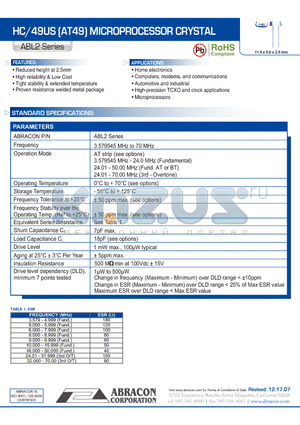 ABL2 datasheet - HC/49US (AT49) MICROPROCESSOR CRYSTAL