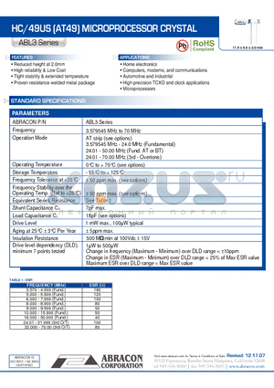ABL3 datasheet - HC/49US (AT49) MICROPROCESSOR CRYSTAL