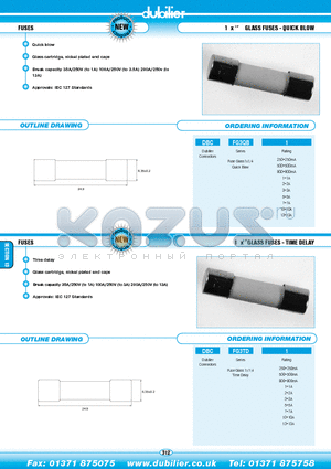 DBCFG3QB250 datasheet - FUSES 1 x 1/4 GLASS FUSES - QUICK BLOW