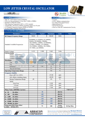 ABLJO datasheet - LOW JITTER CRYSTAL OSCILLATOR