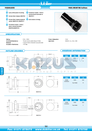 DBCFH10 datasheet - FUSEHOLDERS PANEL MOUNTING 5x20mm