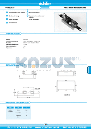 DBCFH14 datasheet - FUSEHOLDERS PANEL MOUNTING FUSEHOLDERS