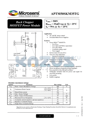 APTM50SKM35TG datasheet - Buck Chopper MOSFET Power Module
