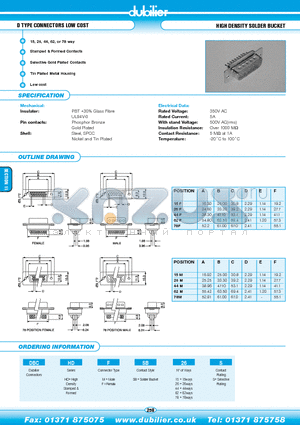 DBCHDFSB44S datasheet - D TYPE CONNECTORS LOW COST HIGH DENSITY SOLDER BUCKET