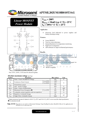 APTML202UM18R010T3AG datasheet - Linear MOSFET Power Module