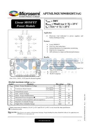 APTML502UM90R020T3AG datasheet - Linear MOSFET Power Module
