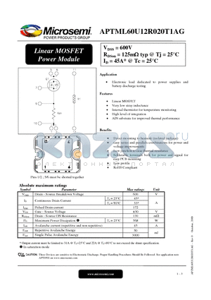 APTML60U12R020T1AG datasheet - Linear MOSFET Power Module