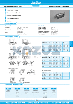 DBCHDFSS44S datasheet - D TYPE CONNECTORS LOW COST HIGH DENSITY SOLDER PIN STRAIGHT