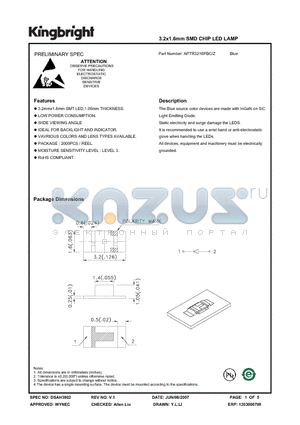 APTR3216PBC/Z datasheet - 3.2x1.6mm SMD CHIP LED LAMP