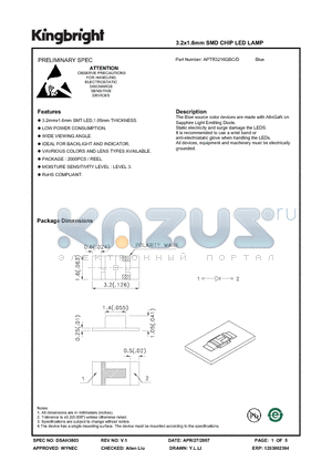 APTR3216QBC-D datasheet - 3.2x1.6mm SMD CHIP LED LAMP