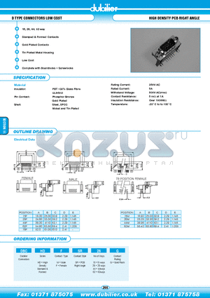 DBCHDMSR44G datasheet - D TYPE CONNECTORS LOW COST HIGH DENSITY PCB RIGHT ANGLE