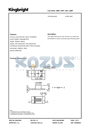 APTR3216SURC datasheet - 3.2x1.6mm SMD CHIP LED LAMP