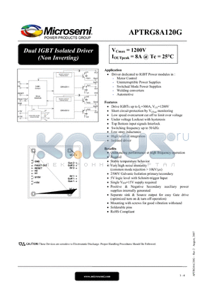 APTRG8A120G datasheet - Dual IGBT Isolated Driver (Non Inverting)