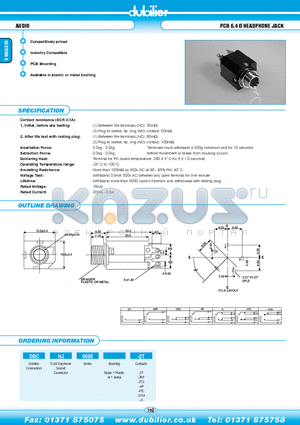 DBCHJ0695-2T datasheet - AUDIO PCB 6.4 HEADPHONE JACK