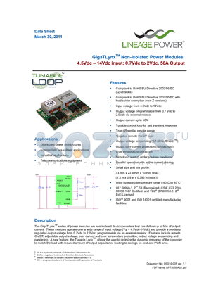 APTS050A0X datasheet - GigaTLynxTM Non-isolated Power Modules