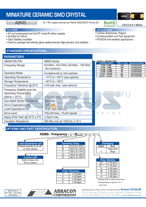 ABM3 datasheet - MINIATURE CERAMIC SMD CRYSTAL