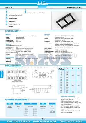 DBCIC06TP6 datasheet - IC SOCKETS TURNED - PIN CONTACT