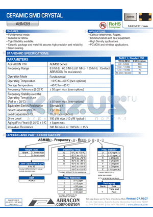 ABM3B datasheet - CERAMIC SMD CRYSTAL