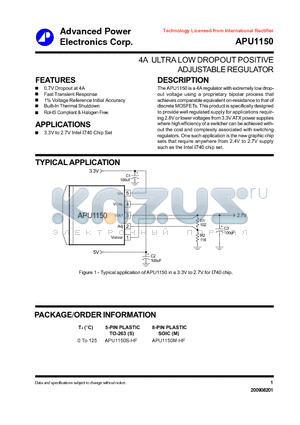 APU1150 datasheet - 4A ULTRA LOW DROPOUT POSITIVE