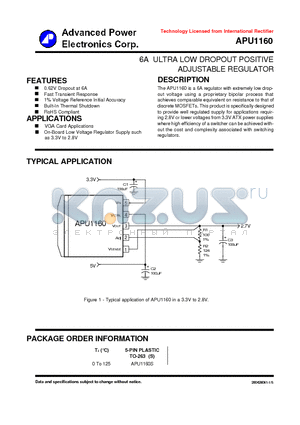 APU1160 datasheet - 6A ULTRA LOW DROPOUT POSITIVE