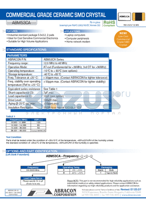 ABM53CA datasheet - COMMERCIAL GRADE CERAMIC SMD CRYSTAL