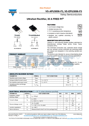 APU3006-F3 datasheet - Ultrafast Rectifier, 30 A FRED Pt