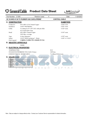 C1208 datasheet - CONTROL CABLE