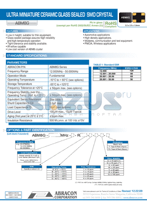 ABM8G-26.000MHZ-RESR-D datasheet - ULTRA MINIATURE CERAMIC GLASS SEALED SMD CRYSTAL