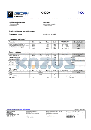 C1209 datasheet - Telecommunication 5x3.2 ceramic oscillator Universal Clock Enable Function