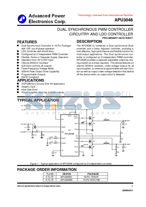 APU3048O datasheet - DUAL SYNCHRONOUS PWM CONTROLLER CIRCUITRY AND LDO CONTROLLER